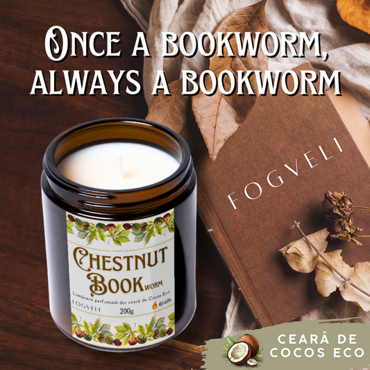 Lumânare Chestnut Bookworm - Castane glazurate, Ciuperci brune, Nuci verzi 200g