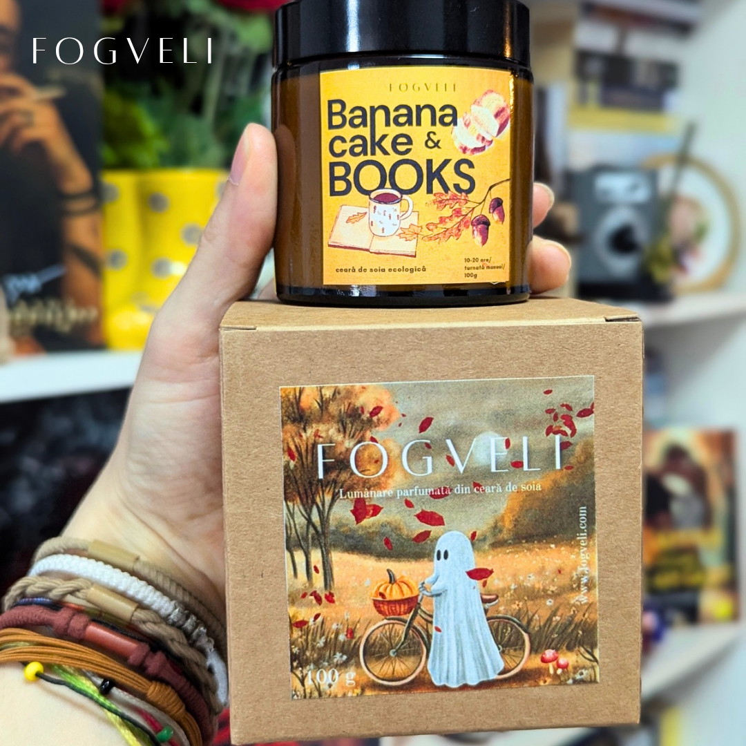 Lumânare Banana Cake & BOOKS - Banane, Nuci, Scorțișoară, Vanilie • Aromă foarte intensă 🔥