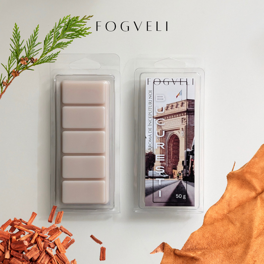 Tabletă ceară parfumată BUCUREȘTI - Mosc alb, Piele, Bergamotă, Cedru 50g