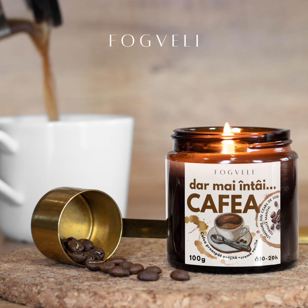 Lumânare Dar mai întâi CAFEA - Cafea, Cremă de vanilie, Note de Cacao