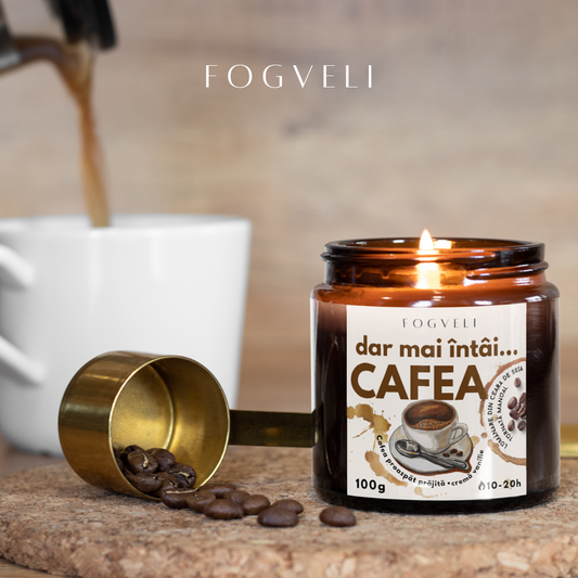 Lumânare Dar mai întâi CAFEA - Cafea, Cremă de vanilie, Note de Cacao