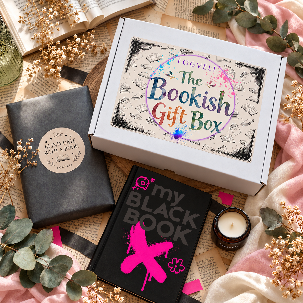 The Bookish Gift Box 🎁 - Pachet cadou cu Blind Book, mini lumânare parfumată, accesorii bookish