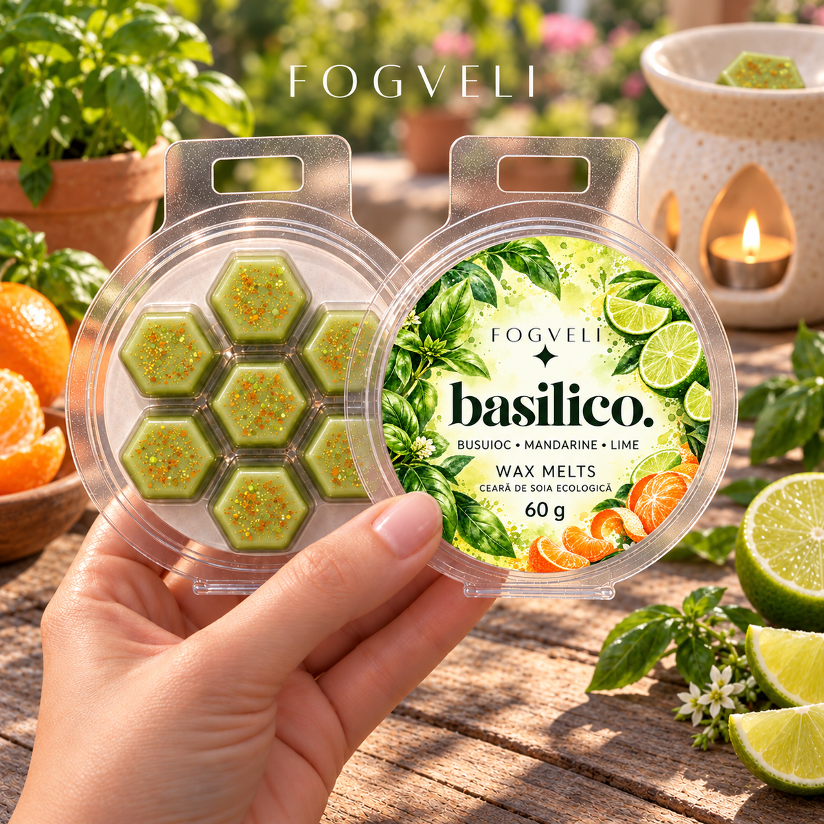 Ceară parfumată BASILICO 🌱🍊🍋🟩 - Busuioc, Mandarină, Lime
