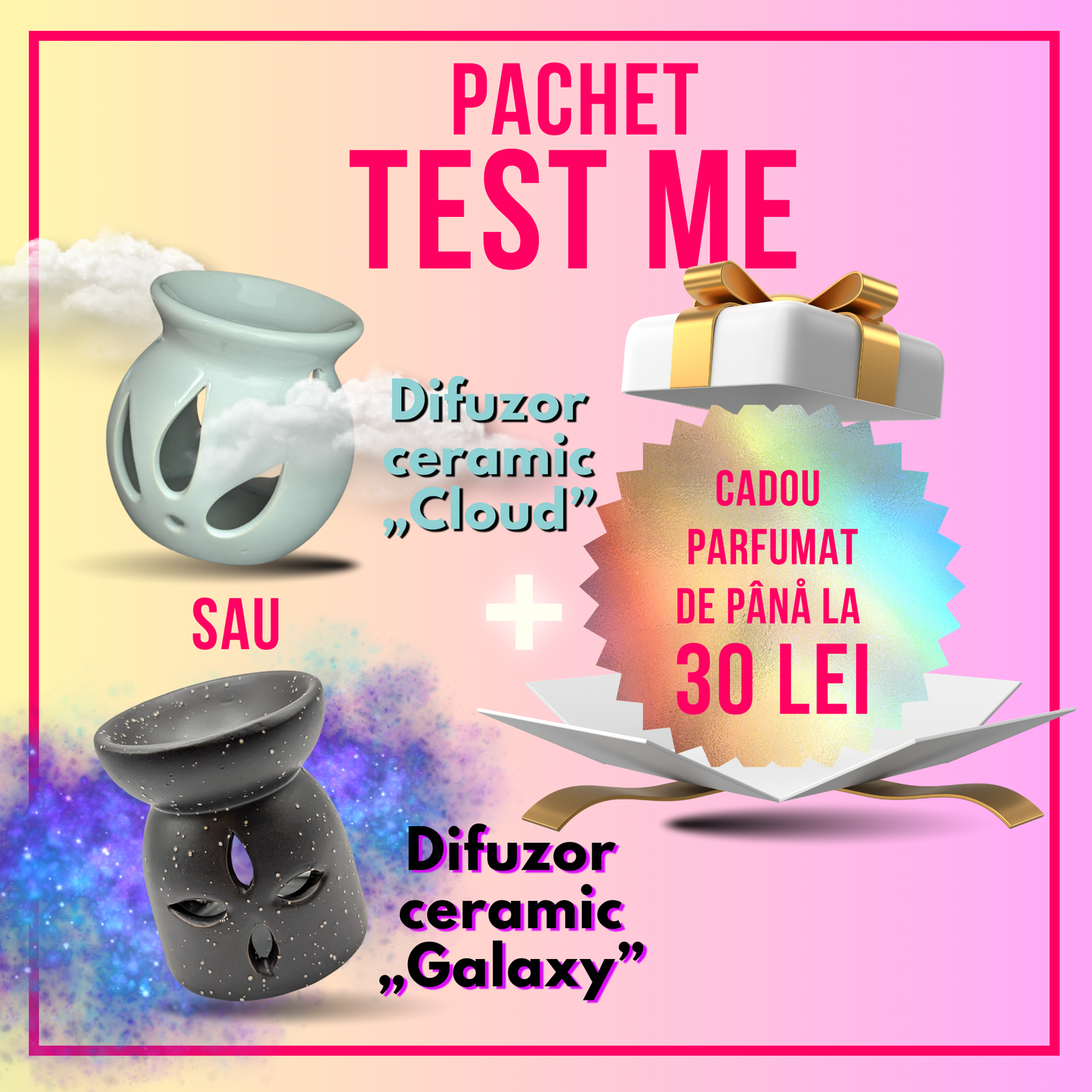 Pachet Test Me: Difuzor ceramic + Tabletă parfumată cadou 🎁