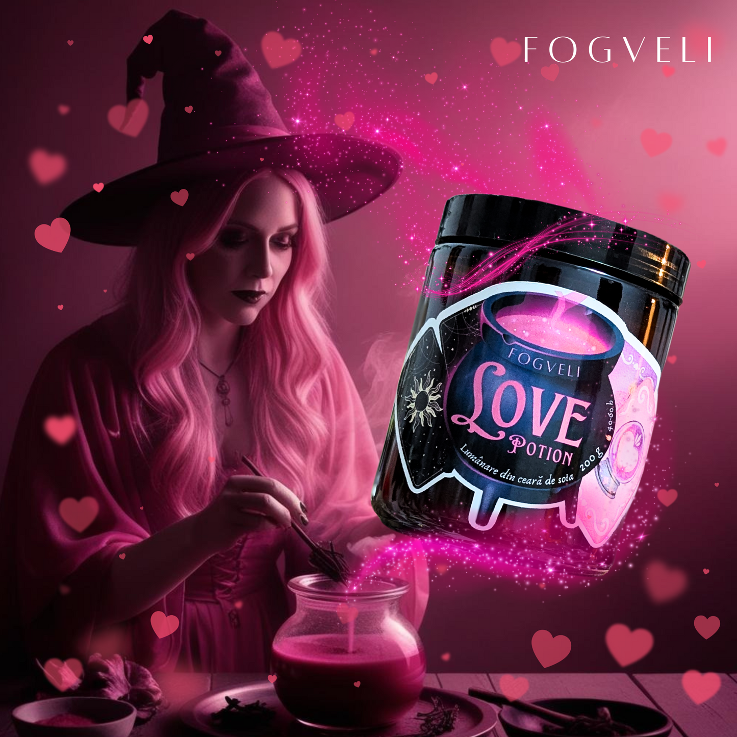 Lumânare Love Potion - Frezie, Piersică, Coriandru, Vanilie 200g