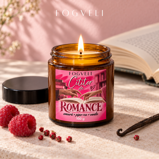 Lumânare Cititor de ROMANCE - Zmeură, Piper Roz, Vanilie