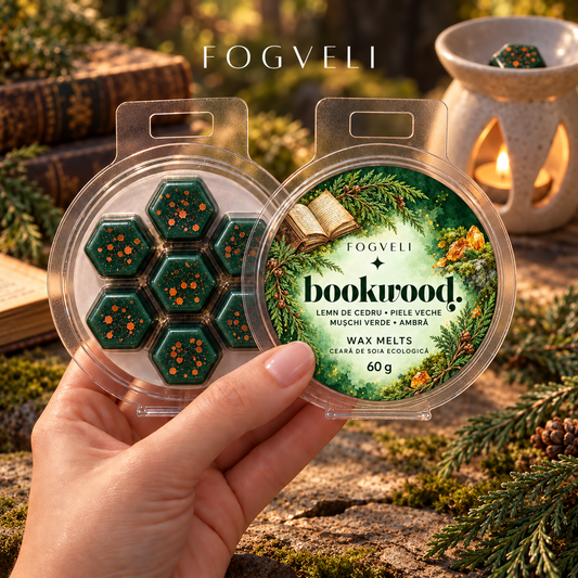 Ceară parfumată BOOKWOOD - Lemn de cedru, Piele veche, Mușchi verde, Ambră