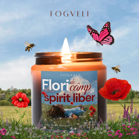 Lumânare Flori de câmp și spirit liber - Maci, Miere, Margarete sălbatice