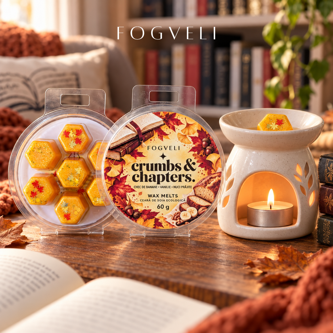 Ceară parfumată Crumbs & Chapters 📖🍂 - Chec de banane, Vanilie, Nuci prăjite | Ediție Limitată
