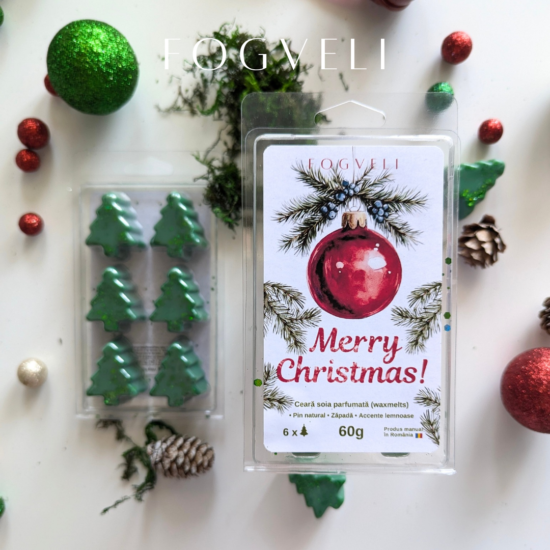 Ceară parfumată Merry Christmas 🎄 - Pin natural, Zăpadă, Accente lemnoase 60g