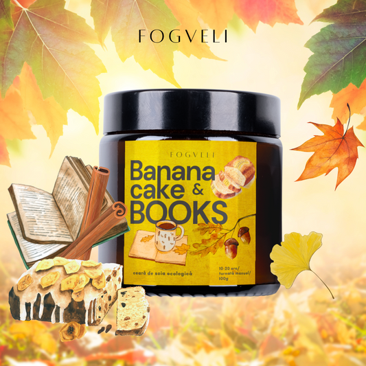 Lumânare Banana Cake & BOOKS - Banane, Nuci, Scorțișoară, Vanilie   • Aromă foarte intensă 🔥