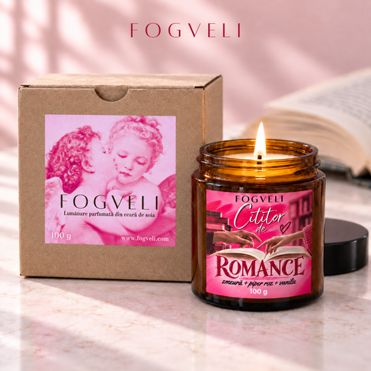 Lumânare Cititor de ROMANCE - Zmeură, Piper Roz, Vanilie